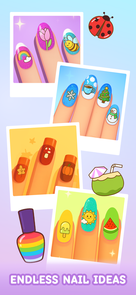 Nail Games: Salon for Girls - A gallery of seasonal nail art designs including winter summer and autumn themes for girls manicure salon game