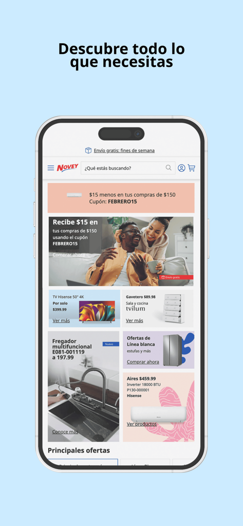 Novey Panamá - Novey Panama mobile app home screen showing product categories and promotional offers