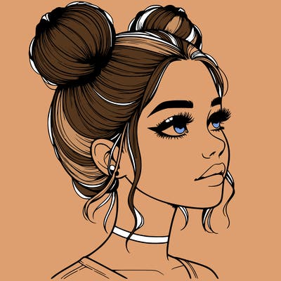 realistic girl with buns on the top of her head