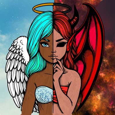 realistic angel half demon