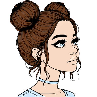 realistic girl with buns on the top of her head