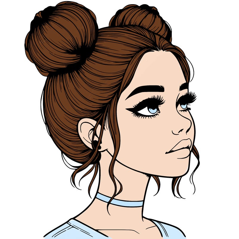 realistic girl with buns on the top of her head