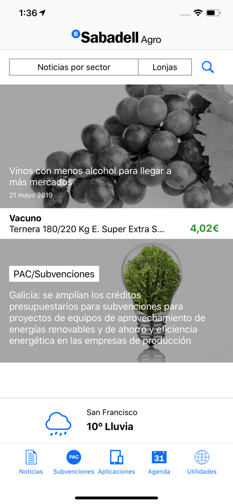 BS Agro - Tableau de bord de l'application BS Agro affichant les actualités agricoles, les prix du marché et les informations sur les subventions.