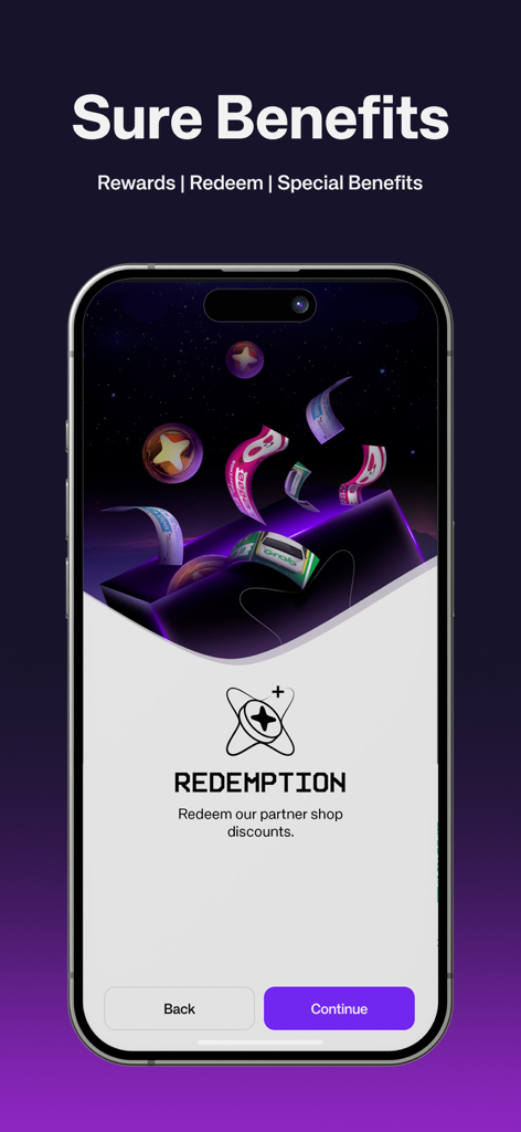 Sure Benefits - Screenshot of the Sure Benefits app redemption screen showing partner shop discounts and rewards