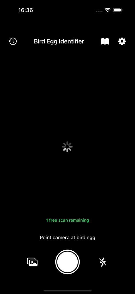 Bird Egg Collection Ai - 鳥の卵をAI識別するためにカメラを向ける指示を示す鳥の卵識別アプリのカメラ画面。