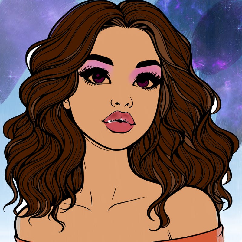 realistic girl with wavy hair and lips