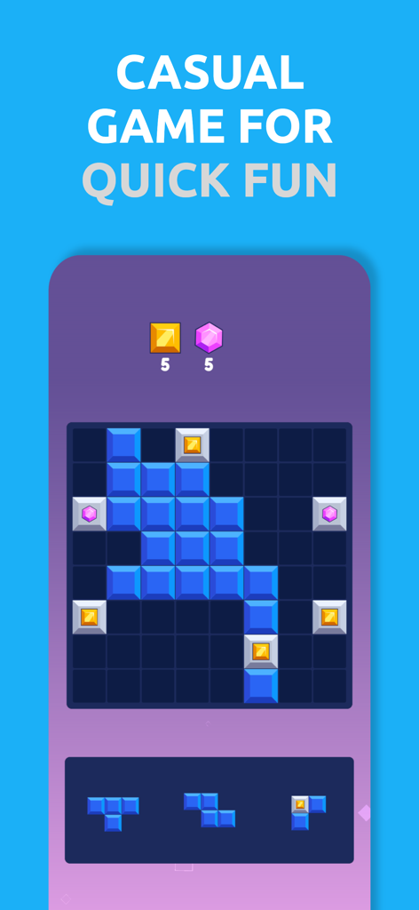 Block Legends Puzzle mobile gameplay interface showing vibrant blocks and gems on a grid