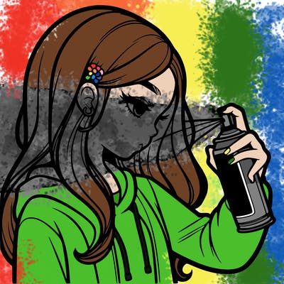 a realistic girl spray painting