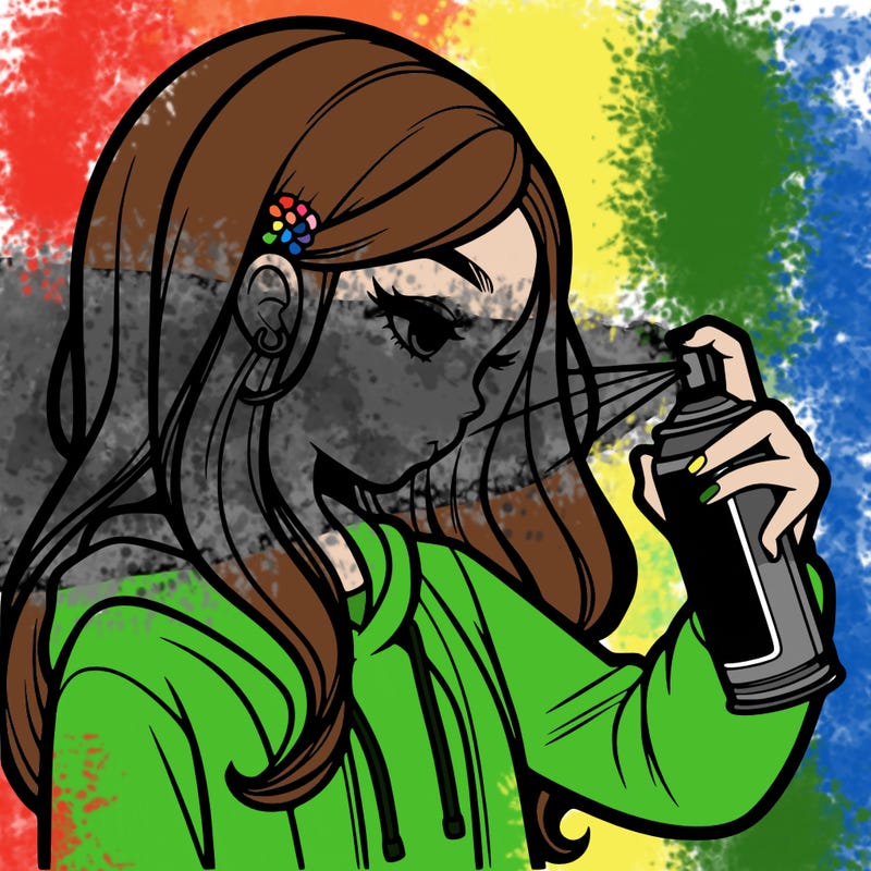 a realistic girl spray painting