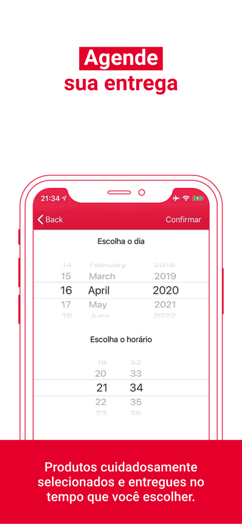 No Mercado - Mobile app screen for scheduling grocery delivery with date and time selection