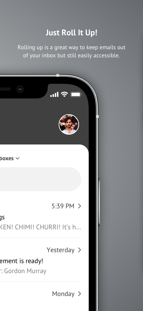 Unroll.Me - Email Cleanup - Unroll.Me app screen displaying the rollup feature for organizing email subscriptions