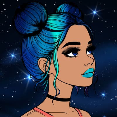 realistic girl with buns on the top of her head