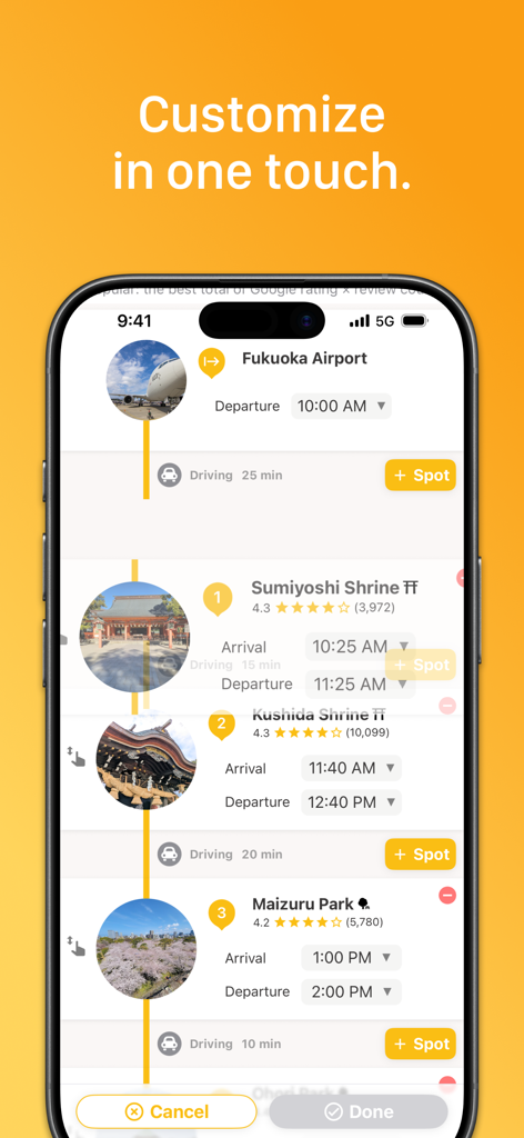 Plaru Japan – Travel with AI - Plaruアプリのインターフェース。AIを使用して日本の旅行ルートをカスタマイズするためのものです。