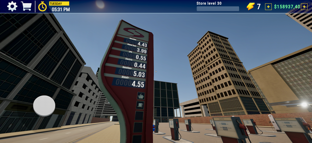 City Gas Station Simulator 3D - A price sign for fuel and electric charging at a city gas station in a 3D simulator game.
