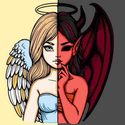 realistic angel half demon