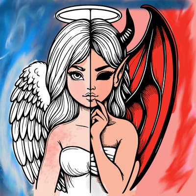 realistic angel half demon