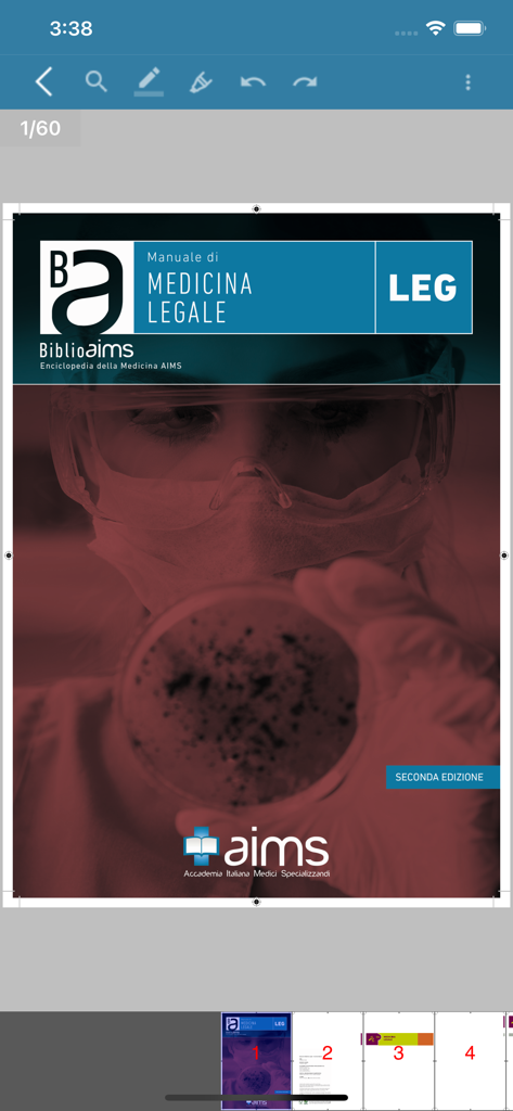 Manuali AIMS - Digital cover of a Forensic Medicine study manual within the Manuali AIMS mobile application.