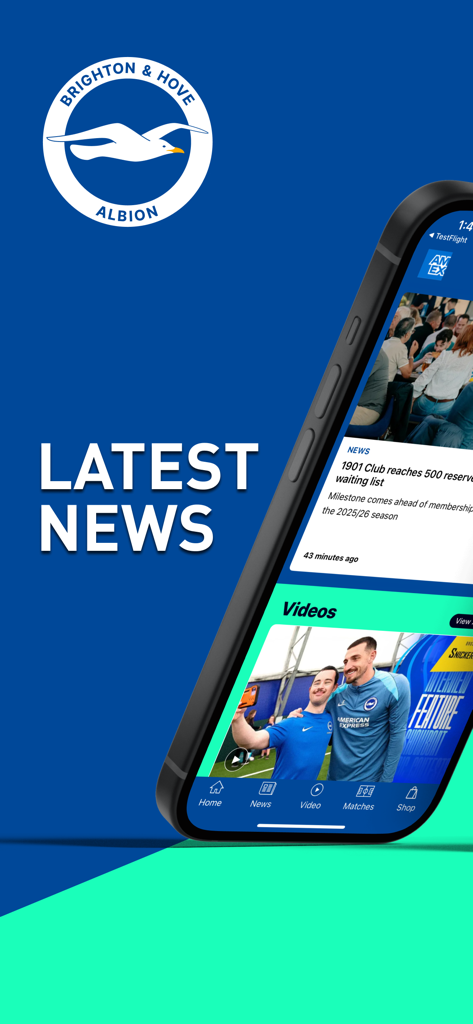 BHAFC mobile app home screen showing latest club news and video content