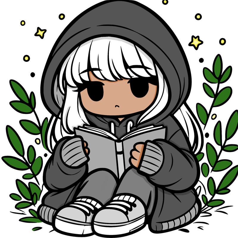girl in oversized hoodie reading a book