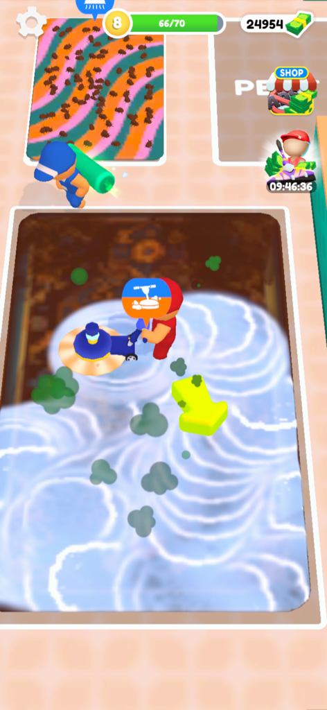 Carpet Cleaning ASMR - Carpet Cleaning ASMRで、白い泡でカーペットを床用スクラバーでこすっているキャラクター。