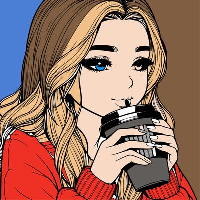 realistic girl drinking coffee