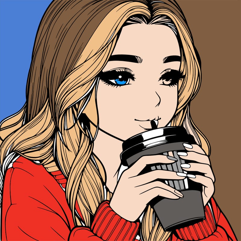 realistic girl drinking coffee