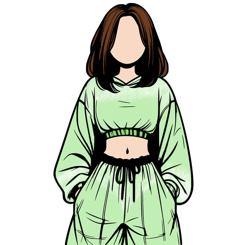 realistic girl faceless with baggy pants and a crop top