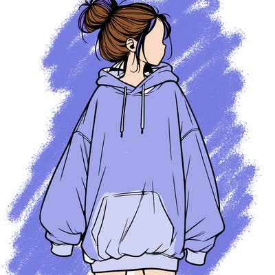 realistic girl with a oversized sweatshirt on and a bun