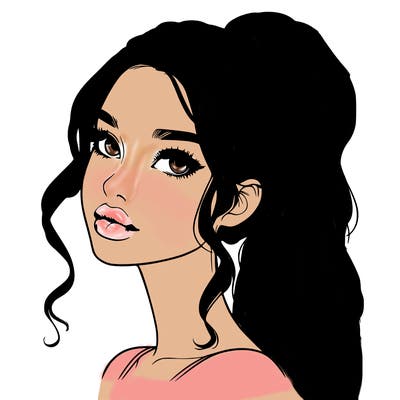 realistic girl with a ponytail on her hair and lips