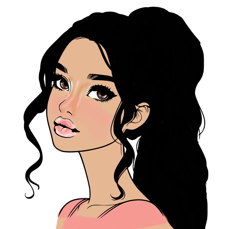 realistic girl with a ponytail on her hair and lips