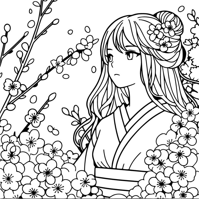 cherry blossom picture with a women