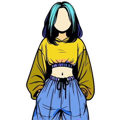 realistic girl faceless with baggy pants and a crop top