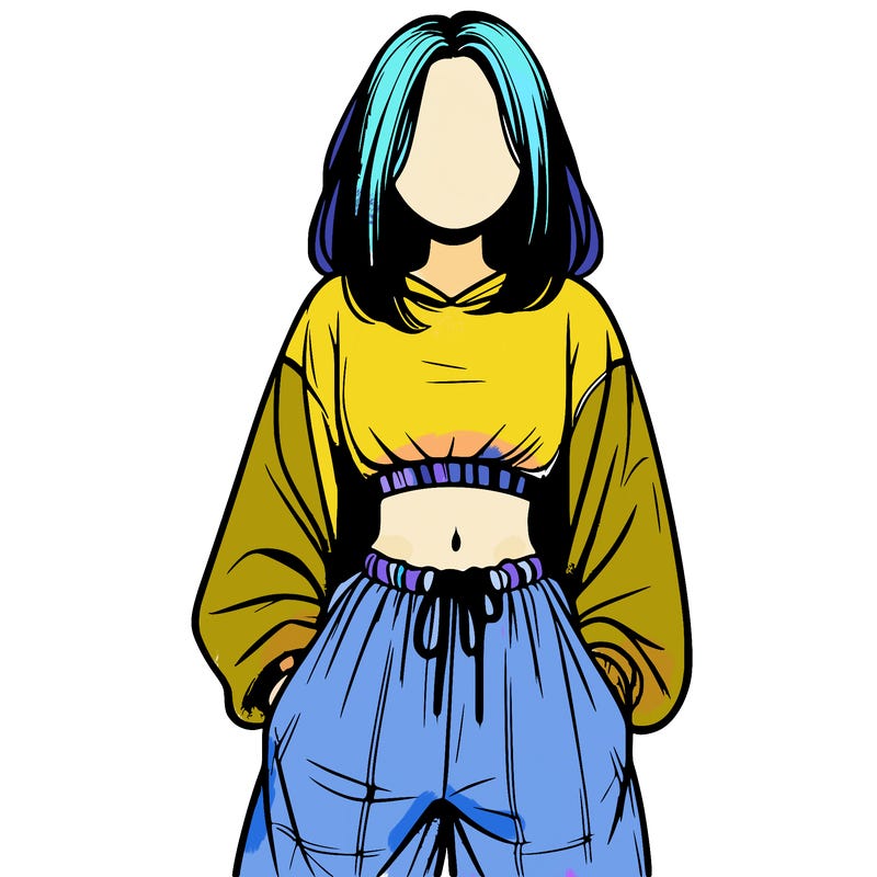 realistic girl faceless with baggy pants and a crop top