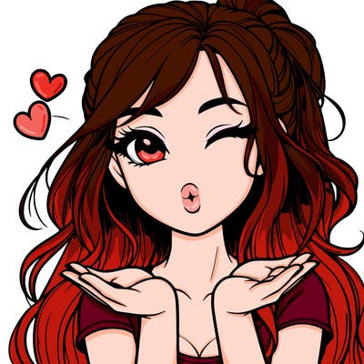 realistic girl winking and blowing a kiss while making heart hands