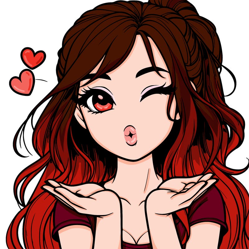 realistic girl winking and blowing a kiss while making heart hands