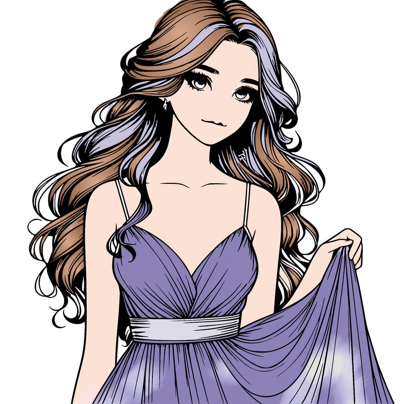 realistic girl in flowy silky prom dress