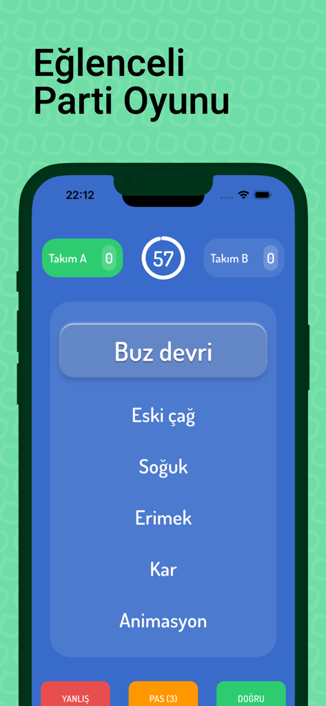 Anlat Bakalım - Tabu Kelime - Pantalla de juego del juego de palabras turco de tabú Anlat Bakalim que muestra una palabra principal y palabras prohibidas