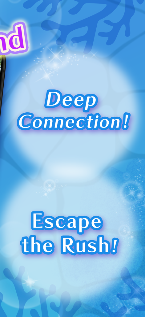 AQUA app promo screen with Deep Connection and Escape the Rush slogans on a blue water-themed background