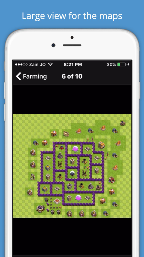 Large view of a farming map layout for Clash of Clans in the COC Maps app.