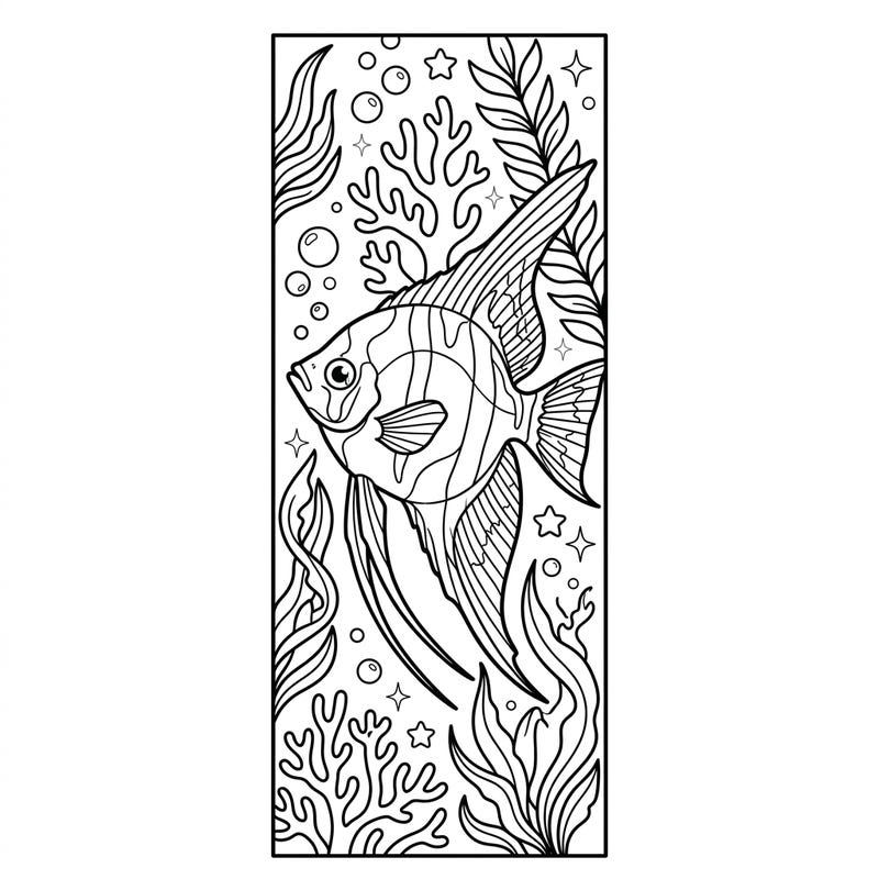 Bring the beauty of the ocean to life with this stunning marine angelfish bookmark coloring page. Its intricate details and engaging underwater scene provide a delightful creative escape.