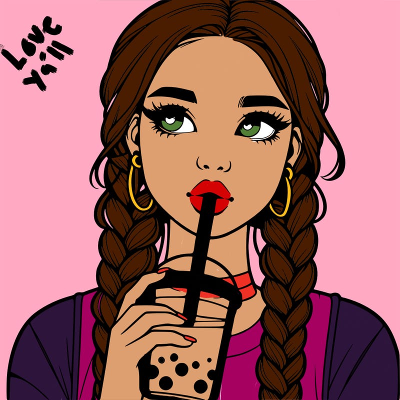 realistic girl with braided hair drinking boba