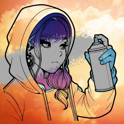 a realistic girl, spray painting