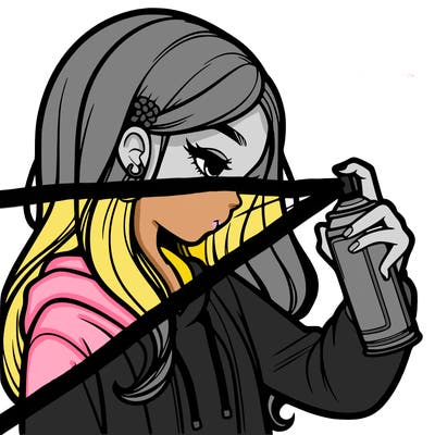 a realistic girl spray painting