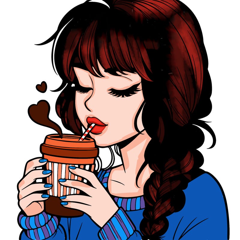 realistic girl drinking coffee