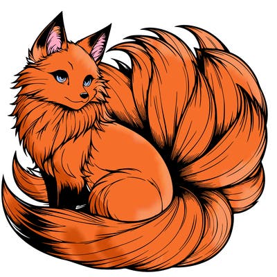 realistic detailed 9 tailed anime fox