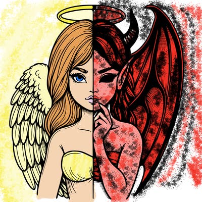 realistic angel half demon