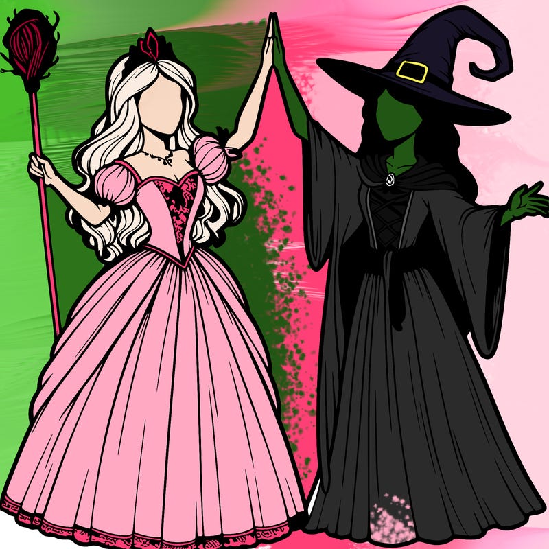 detailed realistic split of a princess and a witch