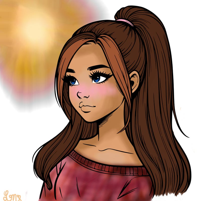 realistic girl with a high ponytail