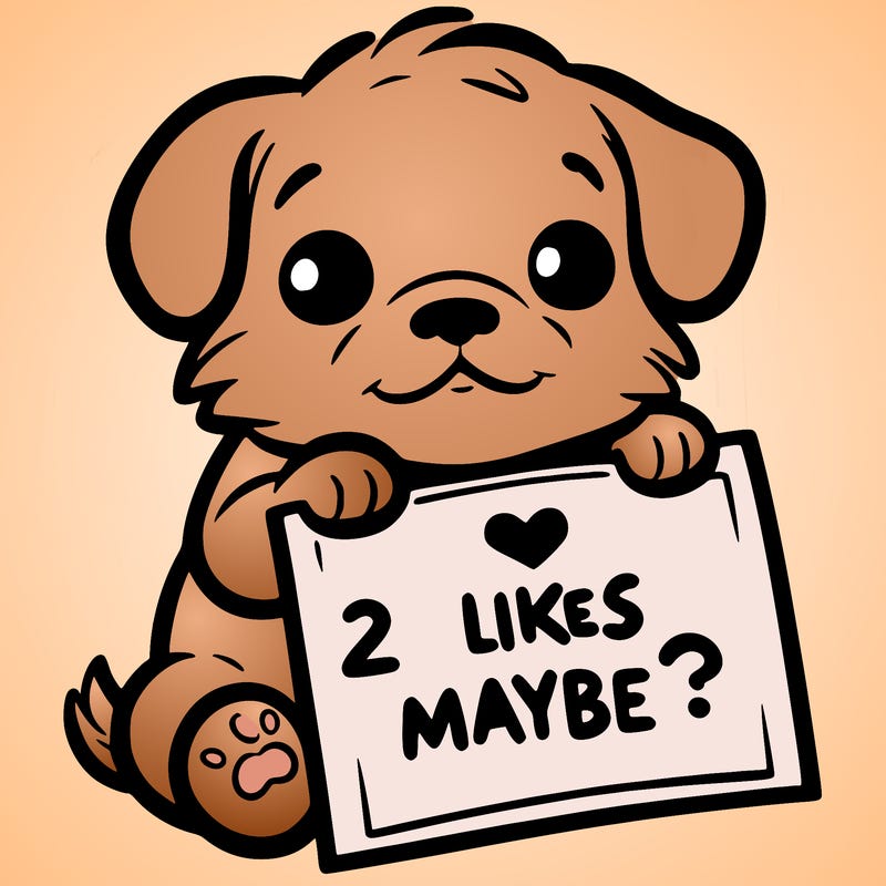 a puppy holding a sign that says 2 likes maybe?