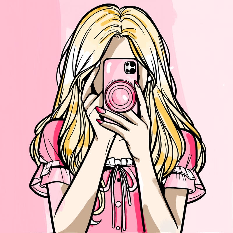 a realistic girl holding her phone taking pictures